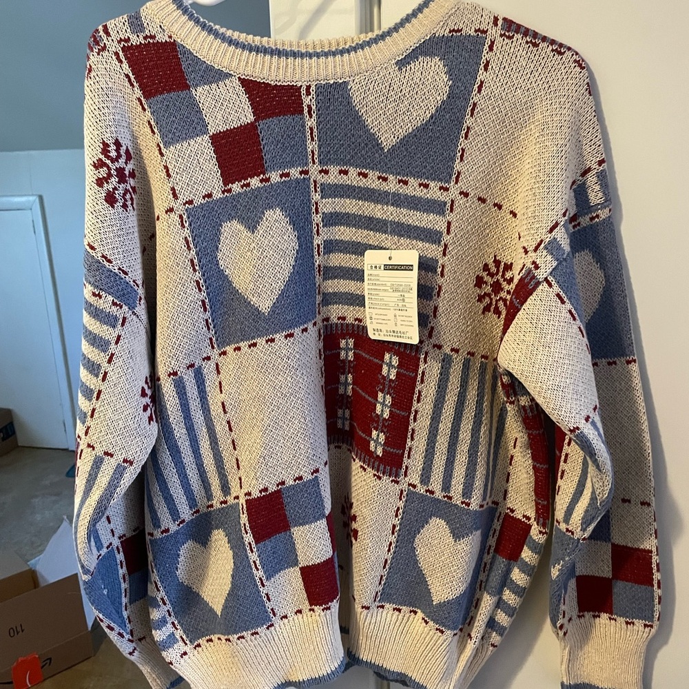 heart print chunky knit sweater